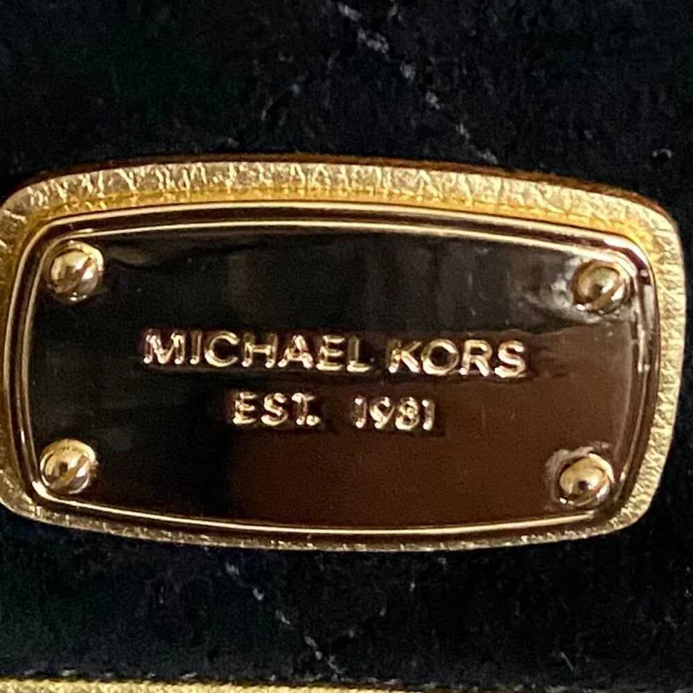 MICHAEL Michael Kors Black/Gold Trim Suede 2-Way Shoulder Bag - Picture 8 of 8